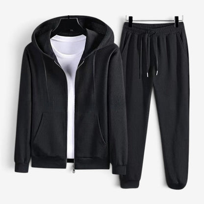 Waffel Jogginganzug Herren | Kapuzenjacke mit Reißverschluss | bis 6XL