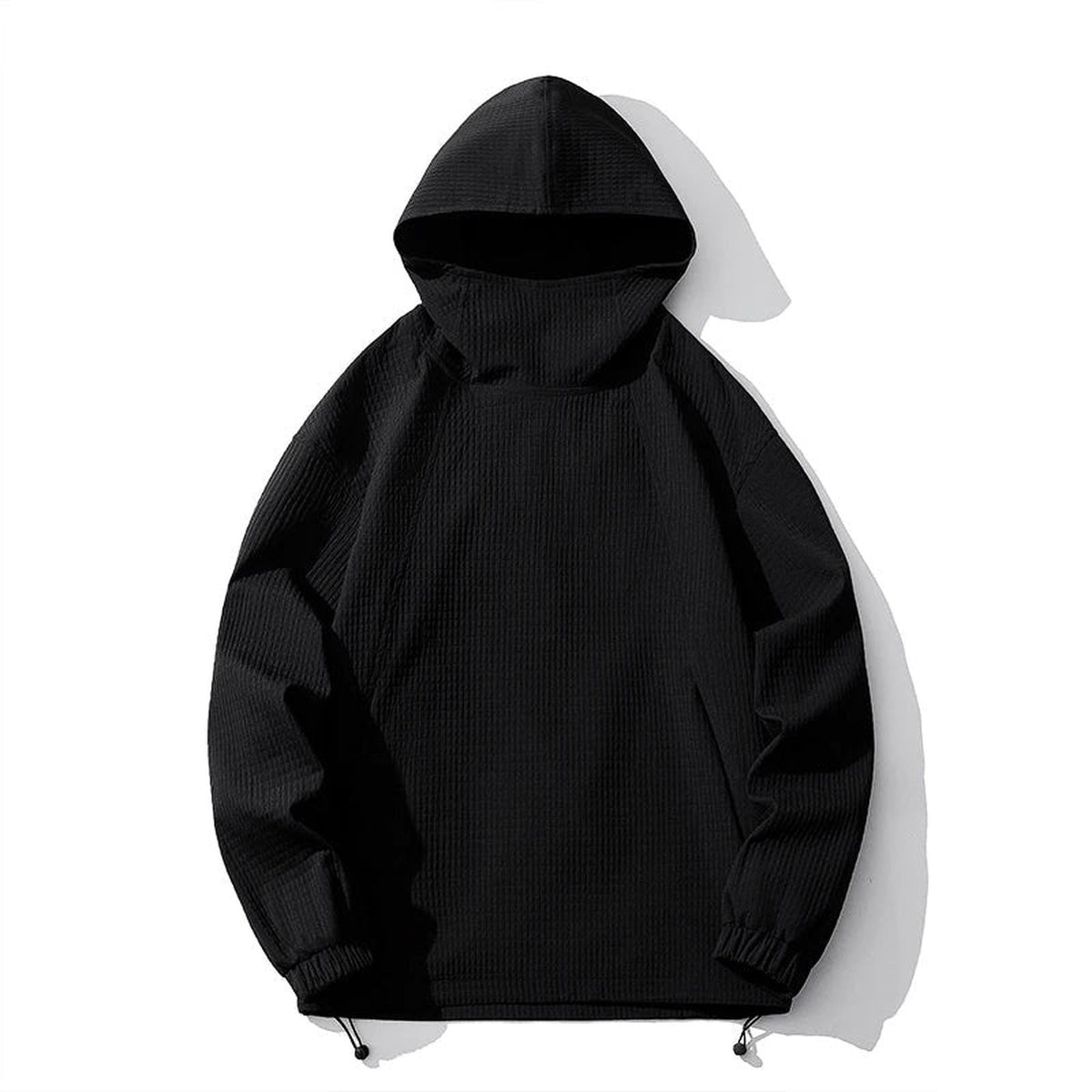 Oversized Hoodie Herren | Waffelstruktur | Stehkragen | Kordelzug am Saum