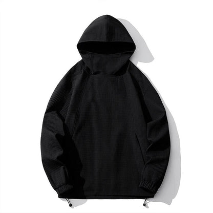 Oversized Hoodie Herren | Waffelstruktur | Stehkragen | Kordelzug am Saum