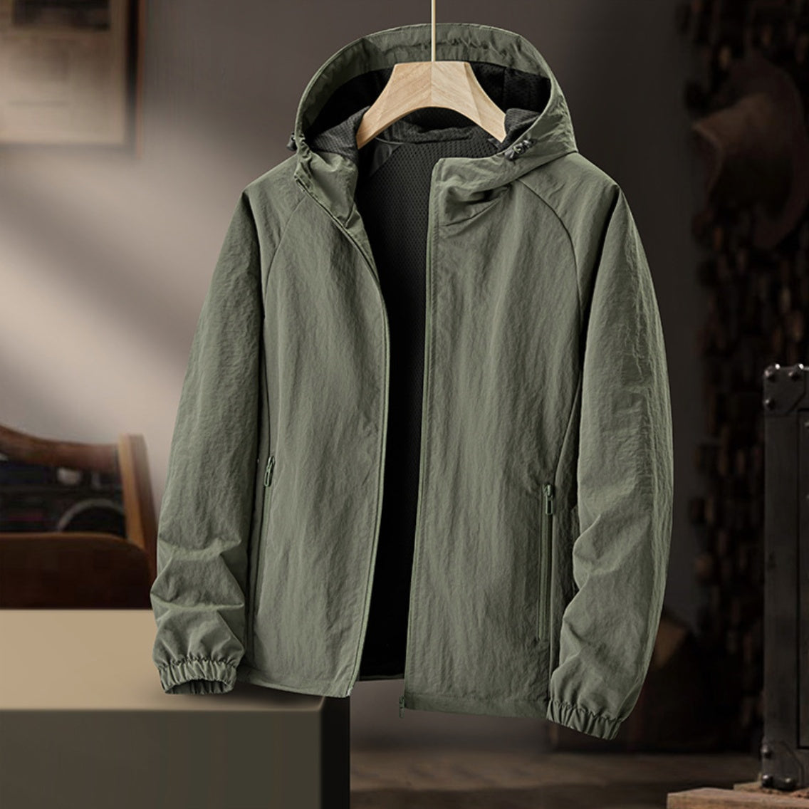 Ultraleichte Windjacke Herren | Kapuze | Wasserabweisend | Netzfutter