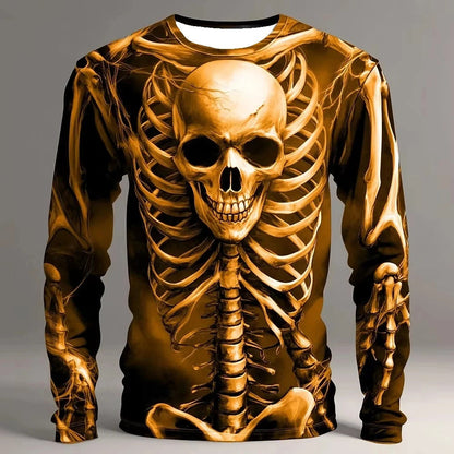 Totenkopf Langarmshirt | Skelett | Allover Print | 4 Farben-Orange-S-Chaps Herrenmode