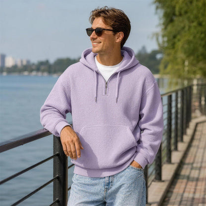 Waffel Hoodie Herren | Viertelreißverschluss | Kängurutasche