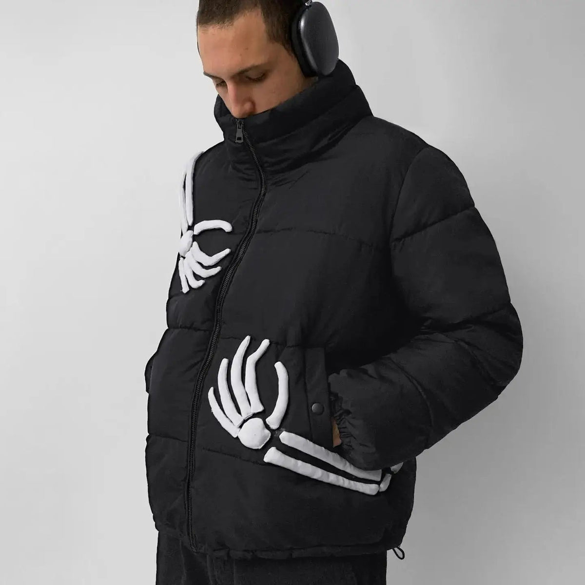 Skelett Pufferjacke Herren | Steppjacke | Knochen Design | Schwarz
