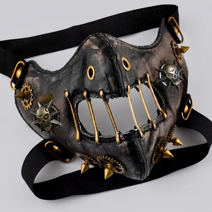 Steampunk Halbmaske | Zahnräder | Spikes | Nieten | Schwarz Gold