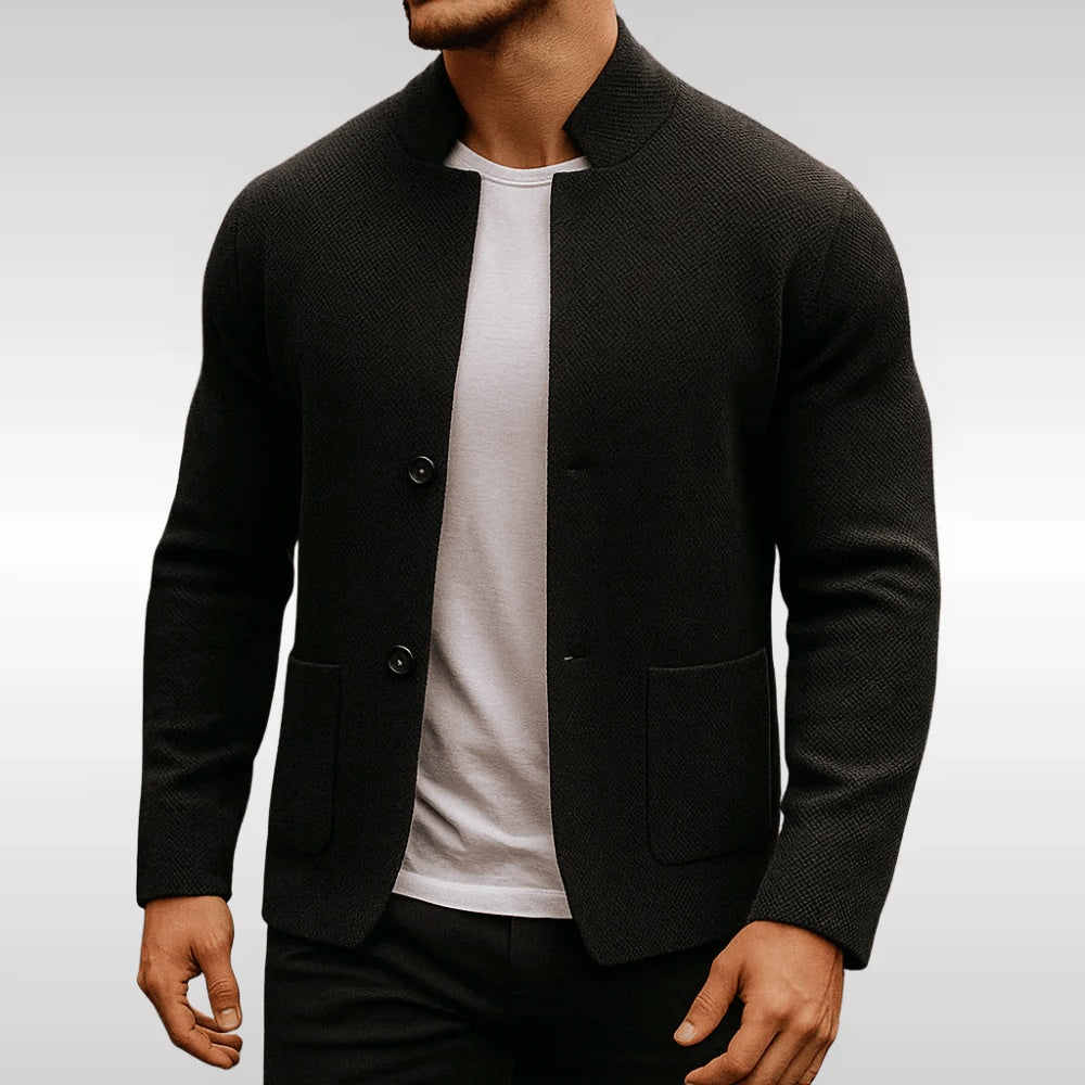 Strickjacke mit Stehkragen Herren | Knopfleiste | Strukturstrick | Taschen