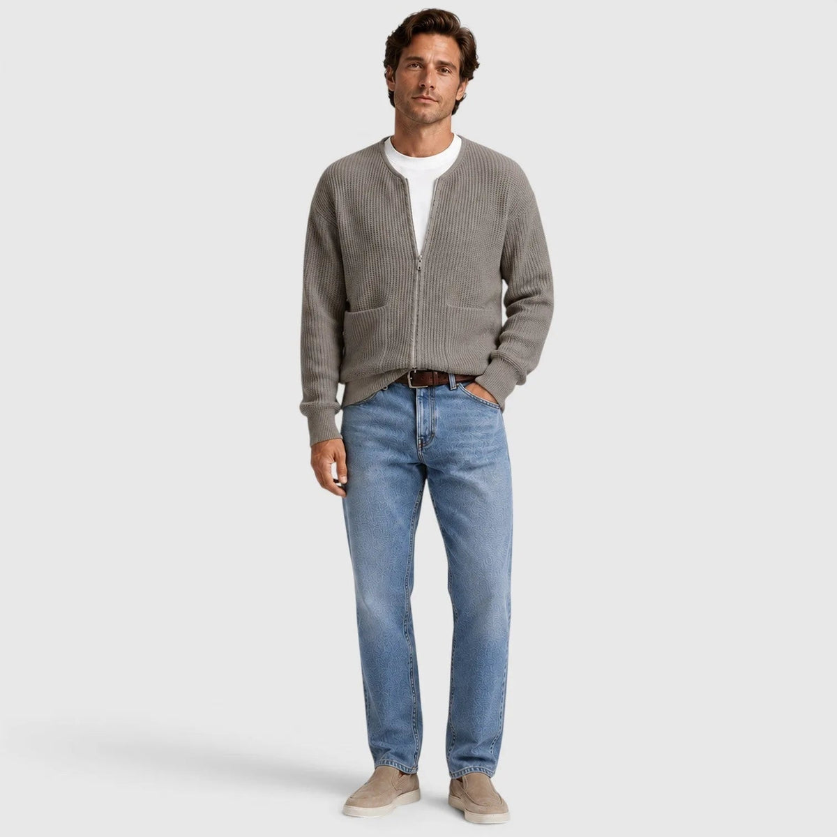 Strickjacke mit Reißverschluss Herren | Rundhals | Rippstrick | Taschen