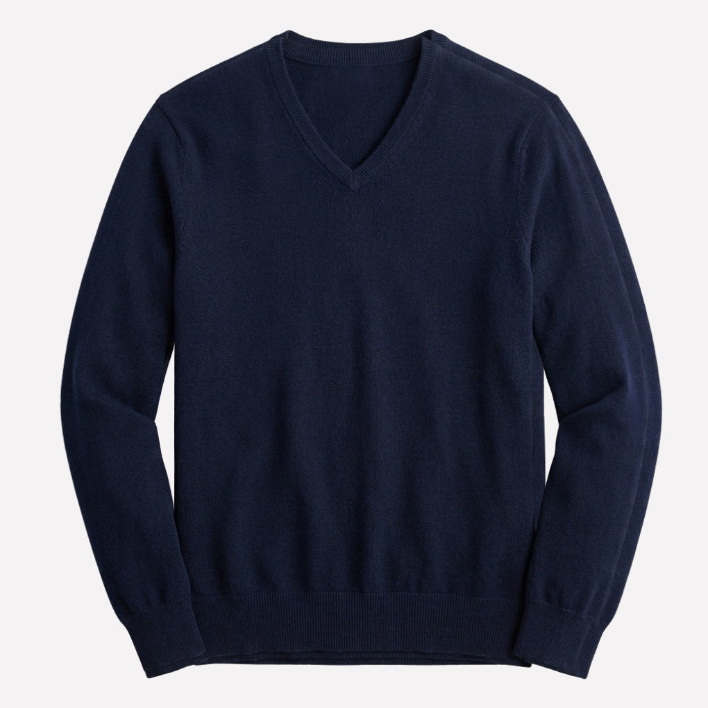 Klassischer Pullover Herren | Rundhals oder V-Ausschnitt | Feinstrick | Dunkelblau
