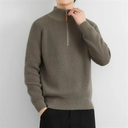 Pullover mit Reißverschluss Herren | Rippstrick | Stehkragen | Raglanärmel