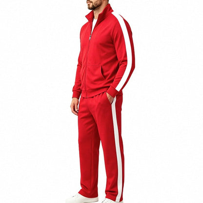 Trainingsanzug Herren mit Kontraststreifen | Stehkragenjacke | 7 Farben-Rot-M-Chaps Herrenmode