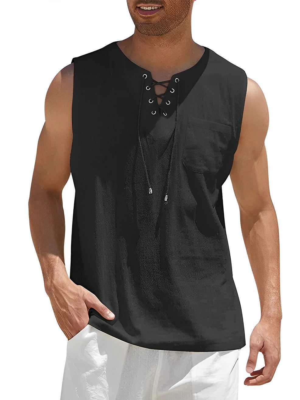 Tank Shirts Herren | Ärmellos | Schnürung | Locker-Schwarz-S-Chaps Herrenmode
