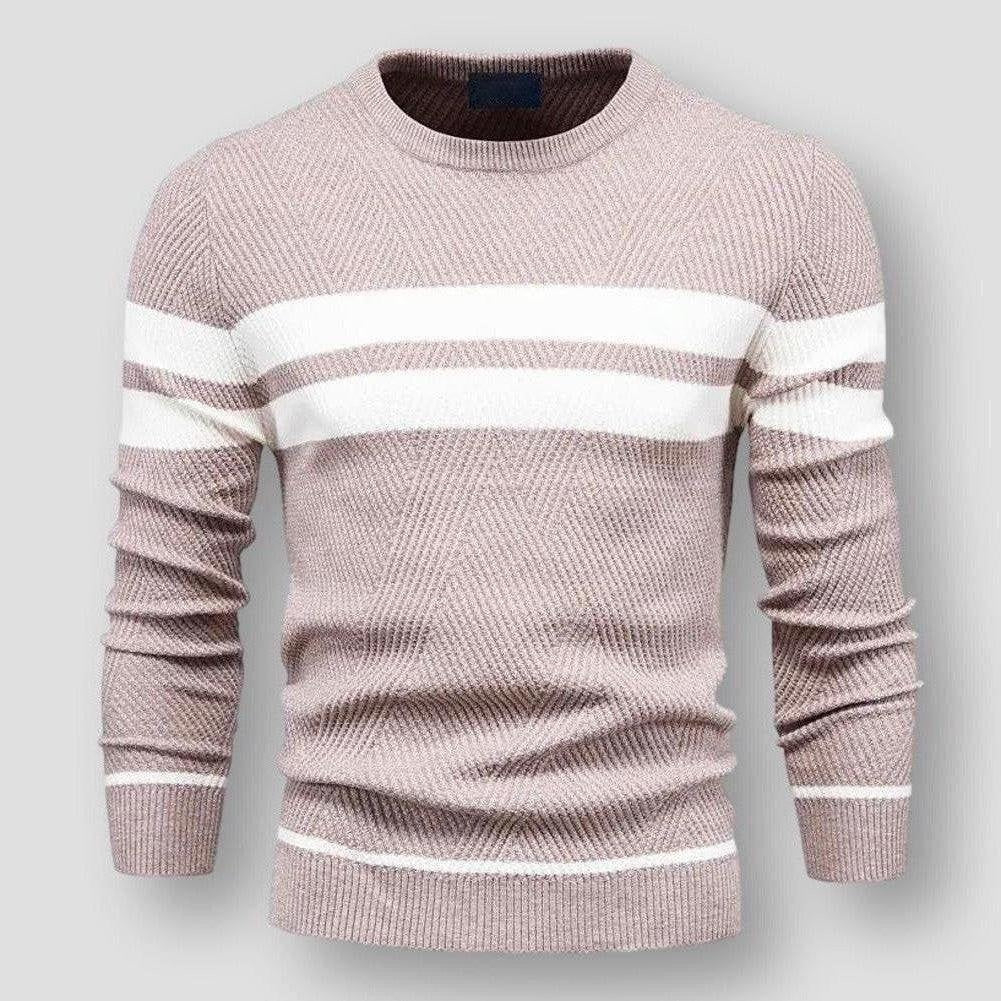 Gestreifter Strickpullover Herren | Baumwollstrick | Rundhals | Blockstreifen