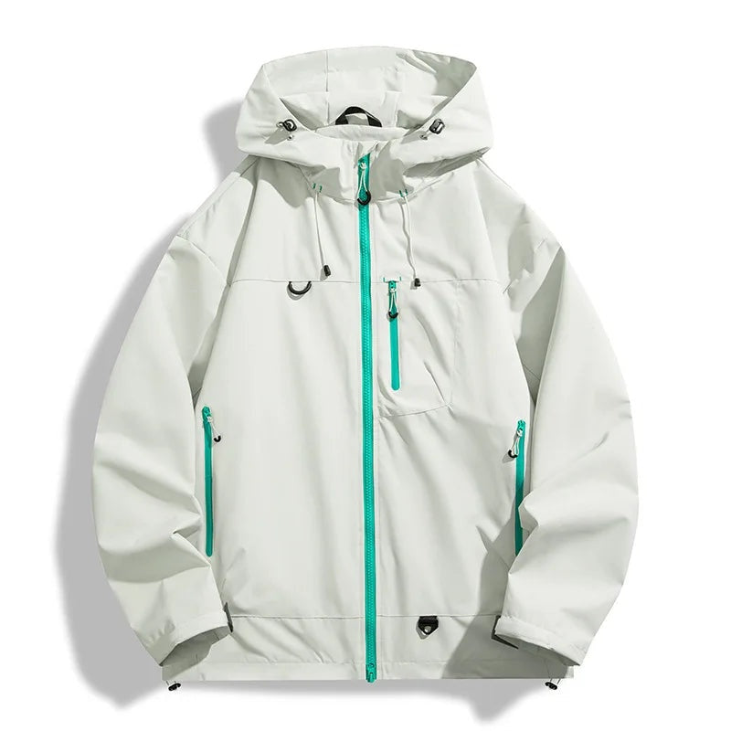 Sportliche Regenjacke Herren | Kapuze | Reißverschlusstaschen | Hüftlang