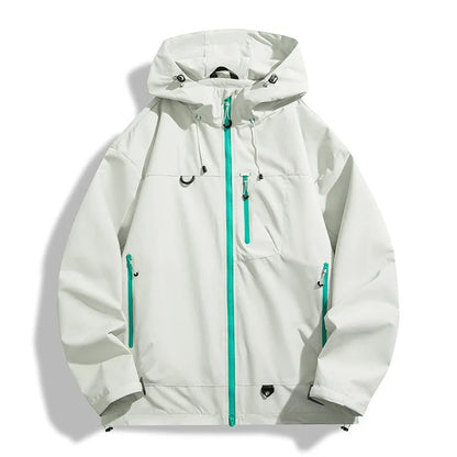 Sportliche Regenjacke Herren | Kapuze | Reißverschlusstaschen | Hüftlang
