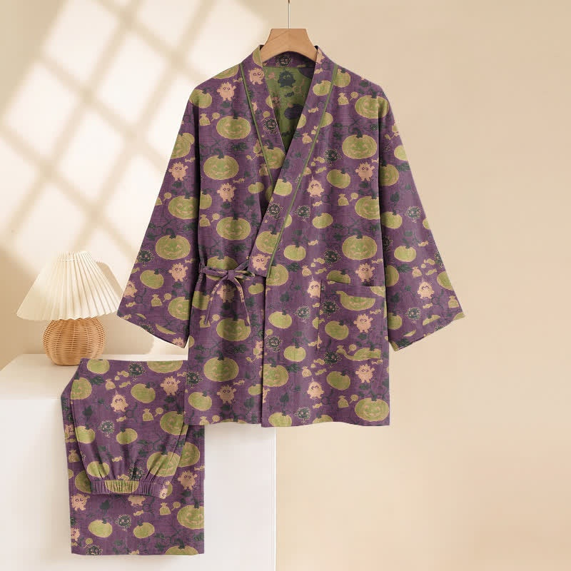 Kürbis Kimono Pyjama Herren | Kleine Monster | Lila oder Grün