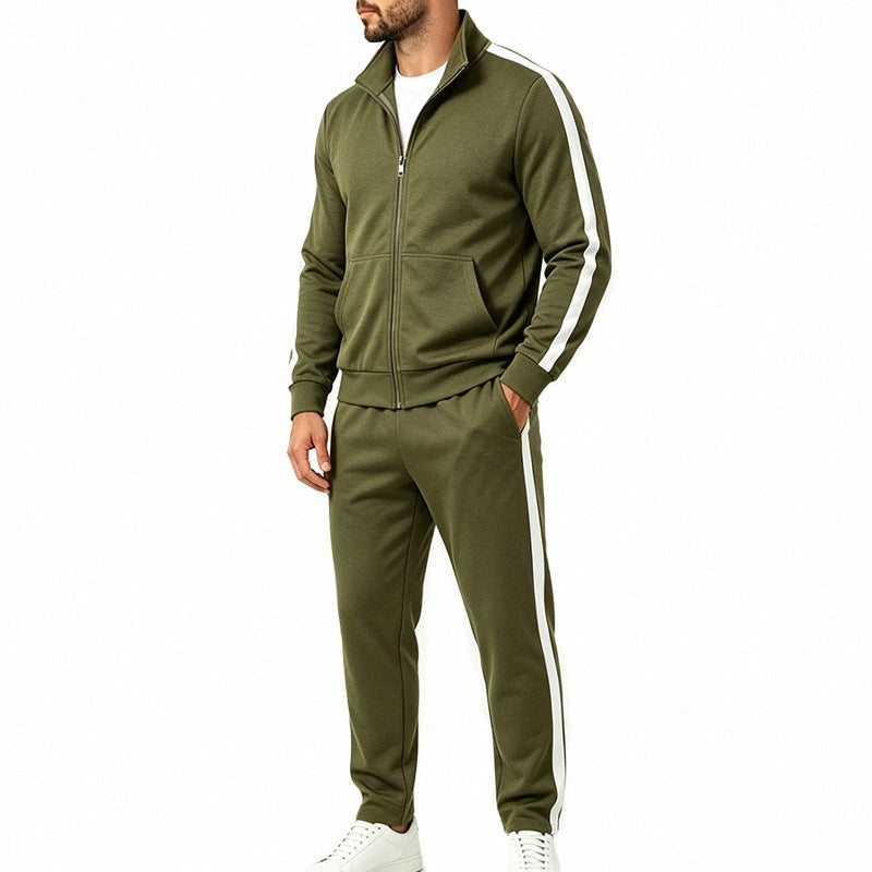 Trainingsanzug Herren mit Kontraststreifen | Stehkragenjacke | 7 Farben-Grün-M-Chaps Herrenmode