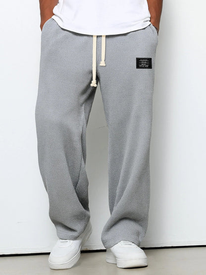 Jogginghose Herren | Waffelstruktur | Weites Bein | Kordelzug-Grau-S-Chaps Herrenmode