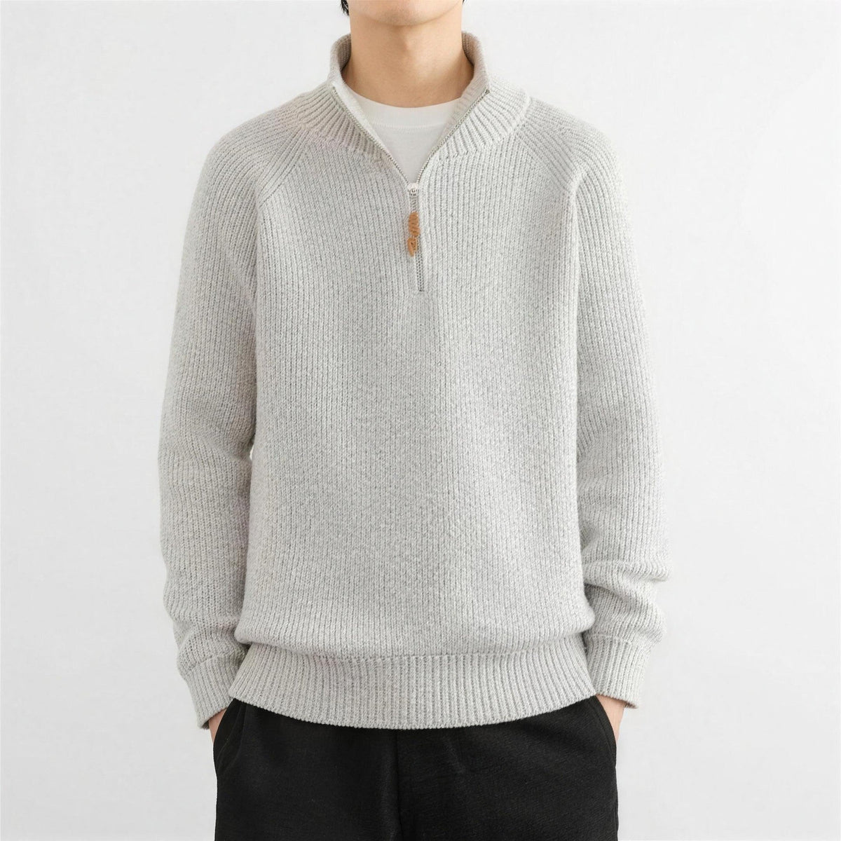 Pullover mit Reißverschluss Herren | Rippstrick | Stehkragen | Raglanärmel