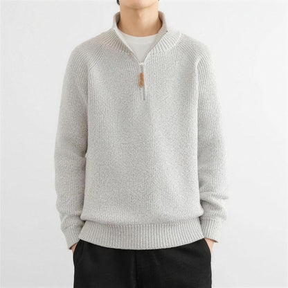 Pullover mit Reißverschluss Herren | Rippstrick | Stehkragen | Raglanärmel