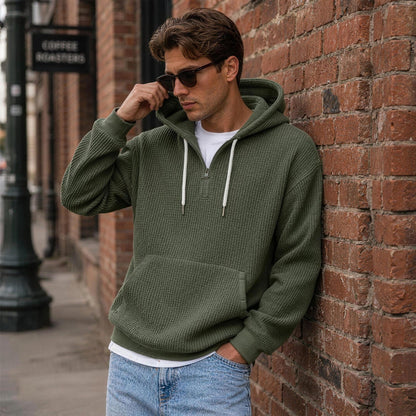 Waffel Hoodie Herren | Viertelreißverschluss | Kängurutasche