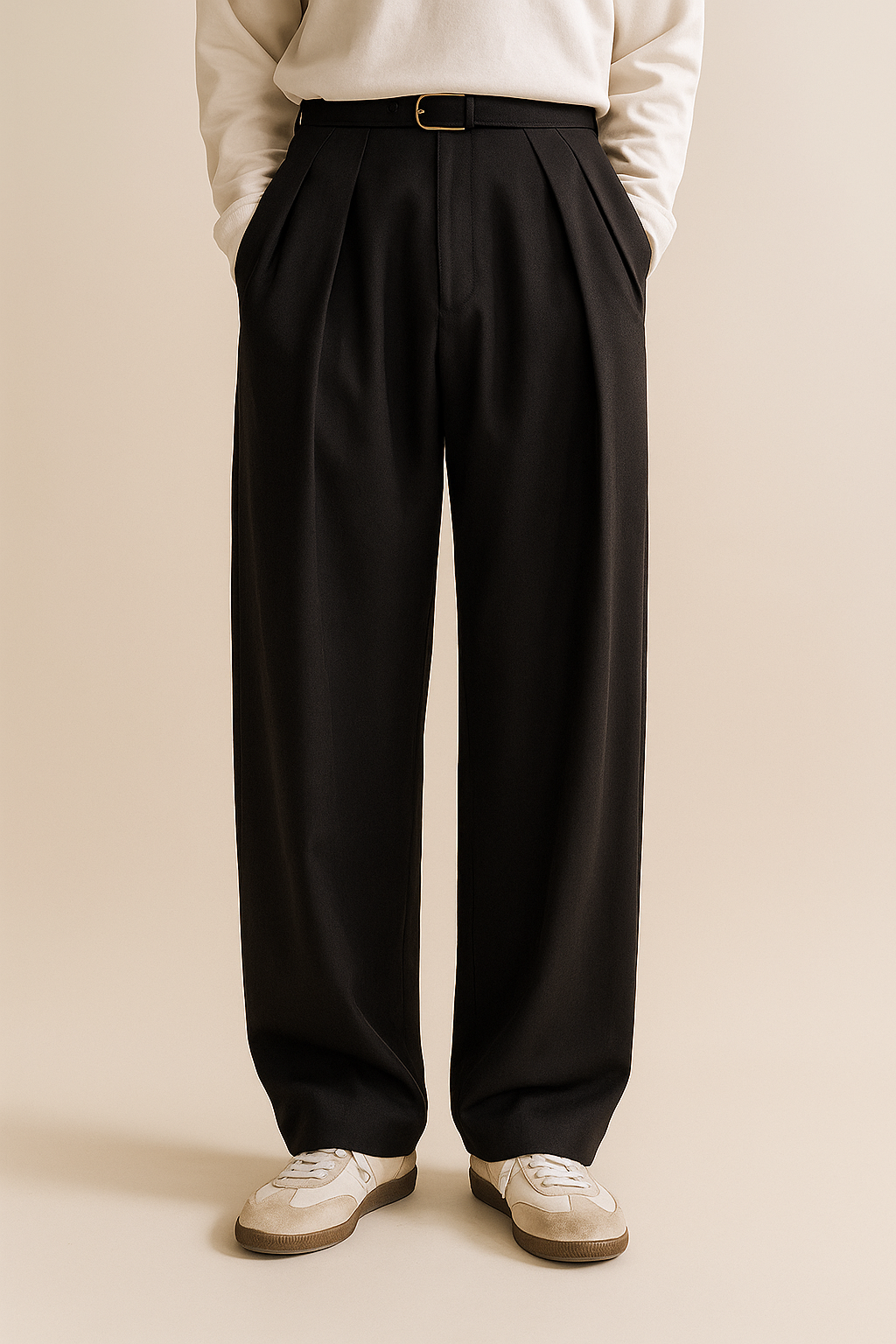 Anzughose Herren | Bundfalten | Weites Bein | Hohe Taille-Schwarz-S-Chaps Herrenmode