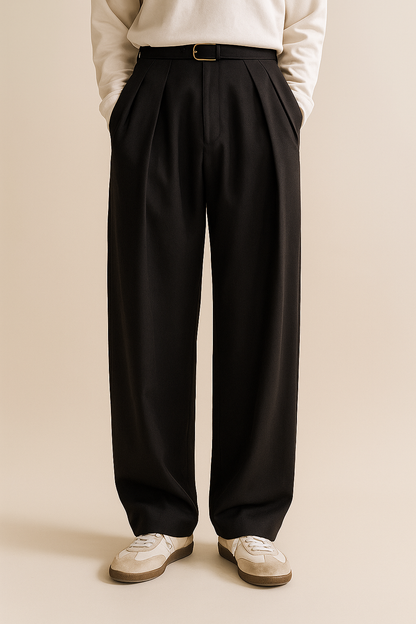 Anzughose Herren | Bundfalten | Weites Bein | Hohe Taille-Schwarz-S-Chaps Herrenmode