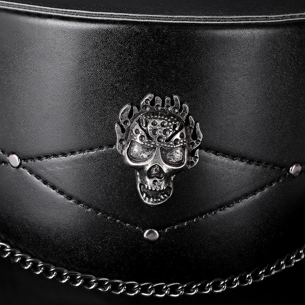 Gothic Zylinder | Totenkopf Emblem | Kette | Nieten | Kunstleder-Chaps Herrenmode
