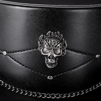 Gothic Zylinder | Totenkopf Emblem | Kette | Nieten | Kunstleder-Chaps Herrenmode