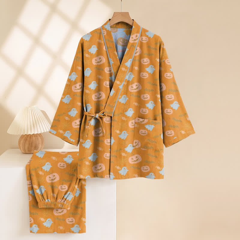 Halloween Kimono Pyjama Herren | Kürbis, Geister, Fledermäuse | 8 Farben