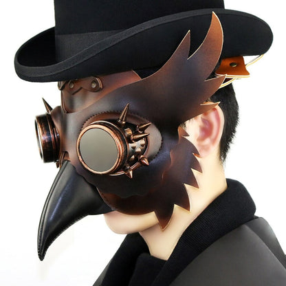 Eulen Pestarzt Maske | Steampunk | Kunstleder | Brillenaugen | Braun