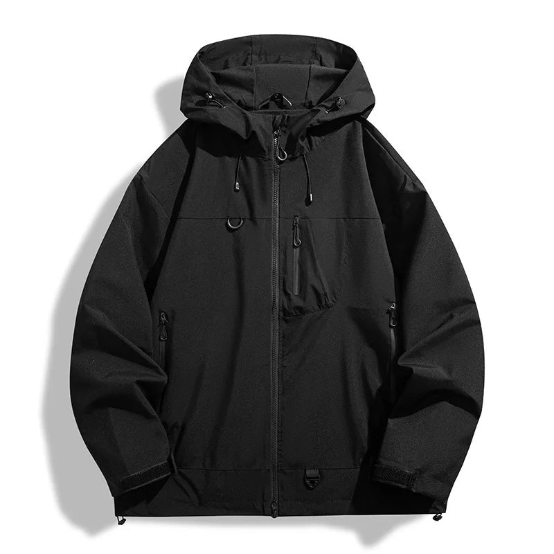 Sportliche Regenjacke Herren | Kapuze | Reißverschlusstaschen | Hüftlang