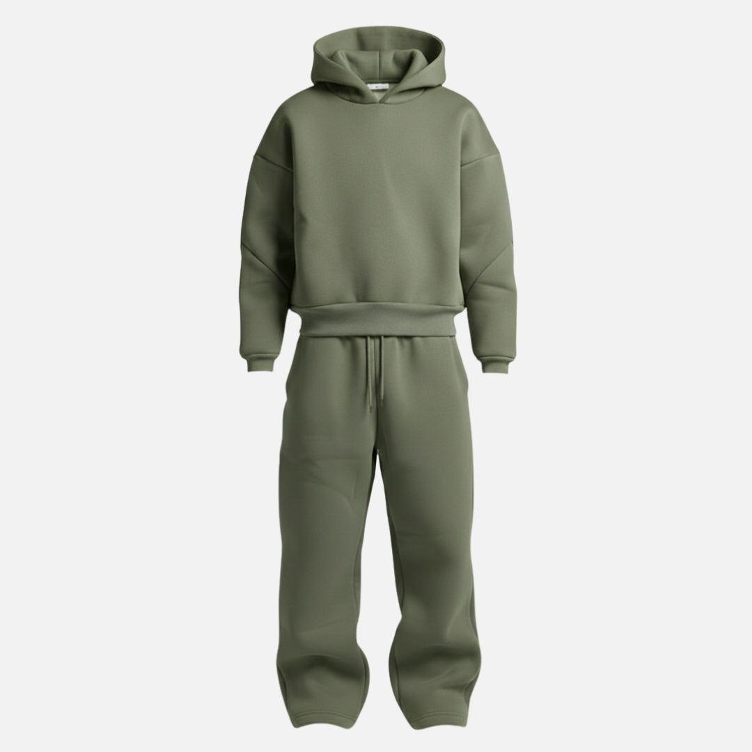 Oversized Jogginganzug Herren | Hoodie und Weite Jogginghose | 6 Farben-Grün-S-Chaps Herrenmode