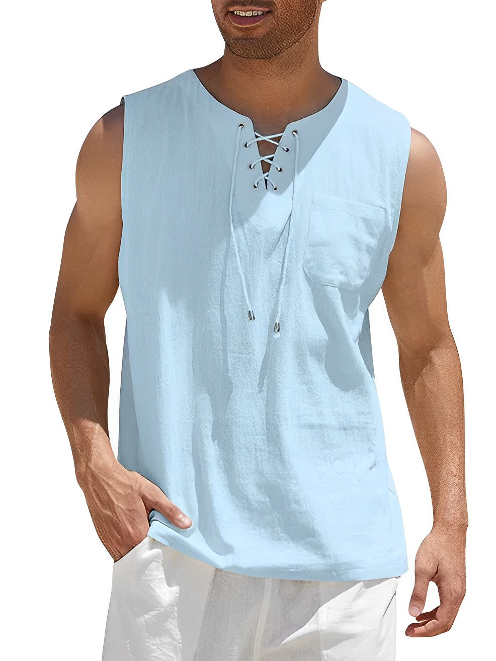 Tank Shirts Herren | Ärmellos | Schnürung | Locker-Hellblau-S-Chaps Herrenmode