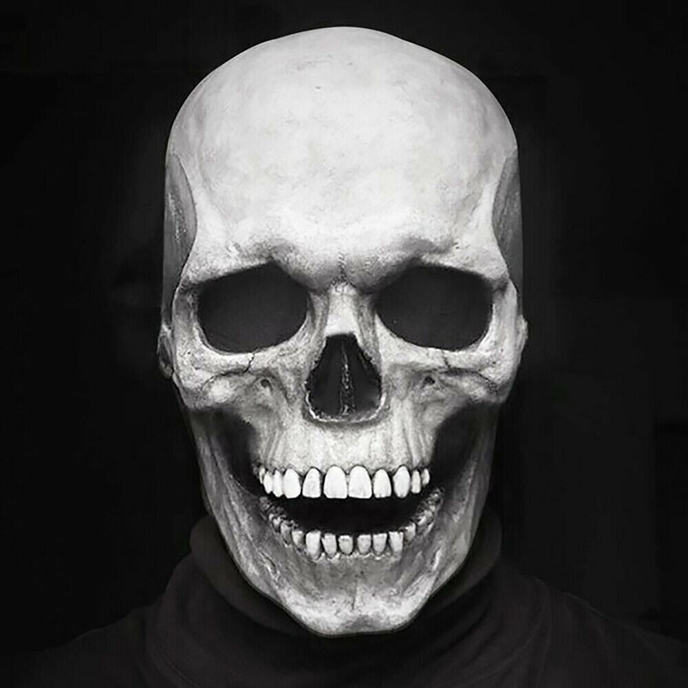Totenkopf Maske mit Beweglichem Kiefer | Latex | Vollkopf | Grau oder Weiß-Weiß-Chaps Herrenmode
