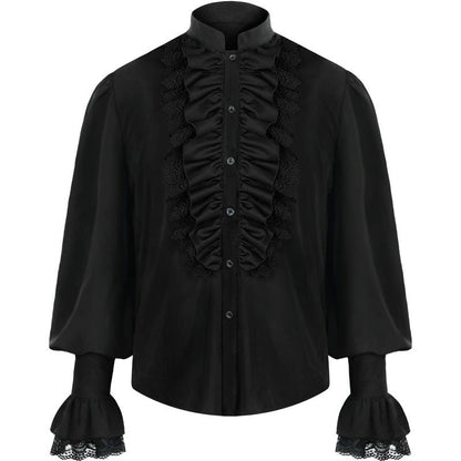 Rüschenhemd Herren | Vampir | Pirat | Jabot | Viktorianisch | 11 Stile-Rüschenlatz Schwarz-S-Chaps Herrenmode