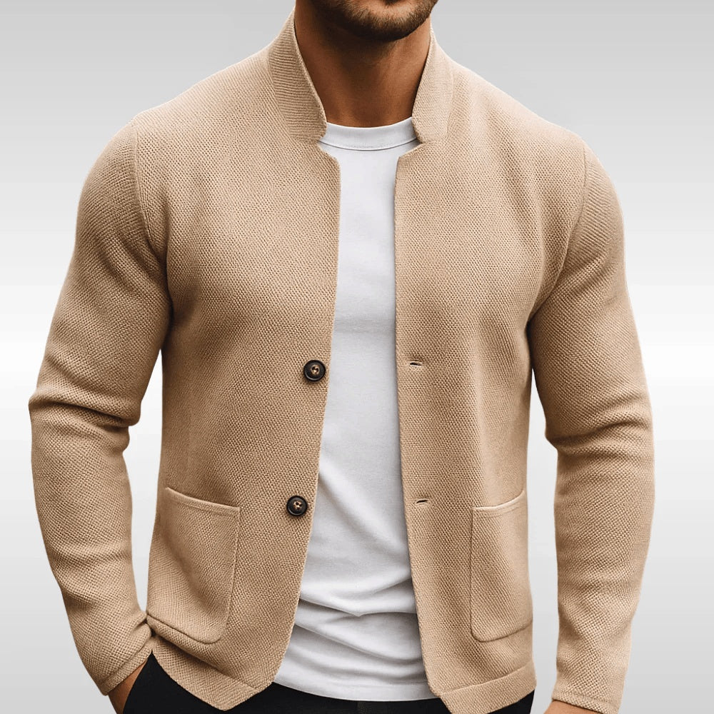 Strickjacke mit Stehkragen Herren | Knopfleiste | Strukturstrick | Taschen