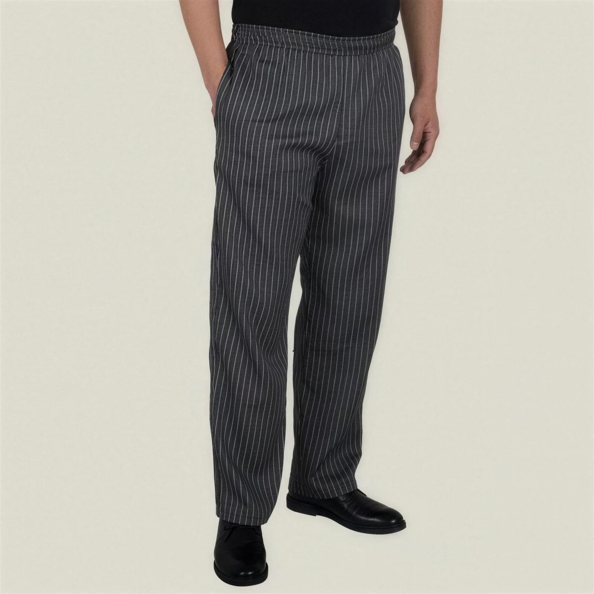 Schlupfhose Herren | Gummizug | Seitentaschen | Küche und Service-Grau Nadelstreifen-S-Chaps Herrenmode
