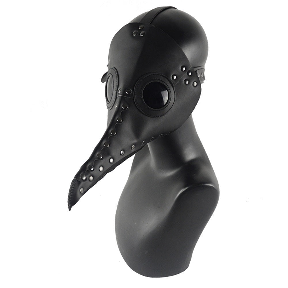 Pestarzt Maske | Kunstleder | Nieten | Langer Schnabel | Riemen-Schwarz matt-Chaps Herrenmode