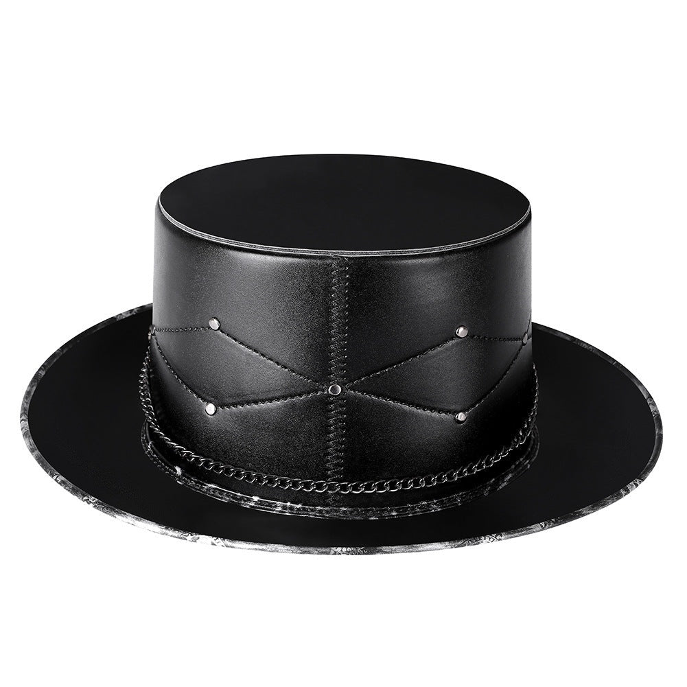 Gothic Zylinder | Totenkopf Emblem | Kette | Nieten | Kunstleder-Chaps Herrenmode
