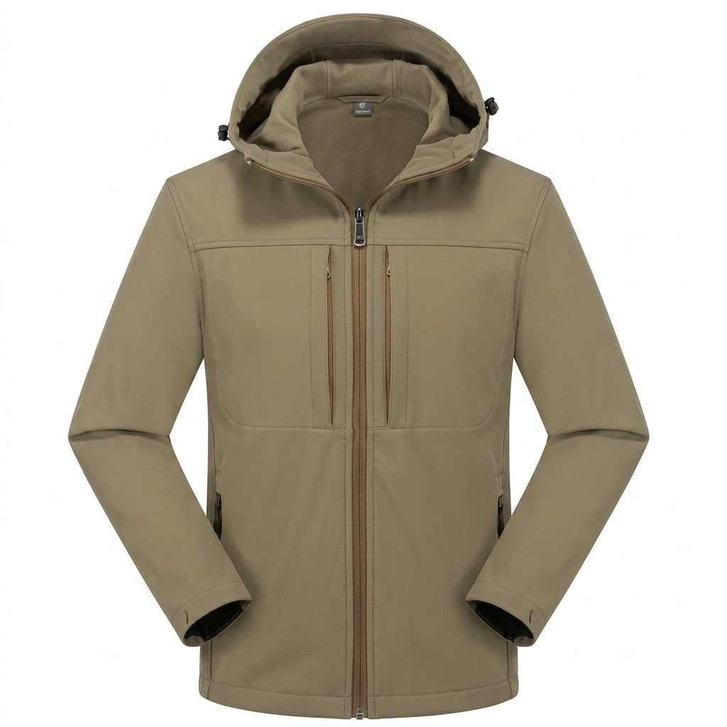 Leichte Softshelljacke Herren | Kapuze | Wasserabweisend | Vier Reißverschlusstaschen