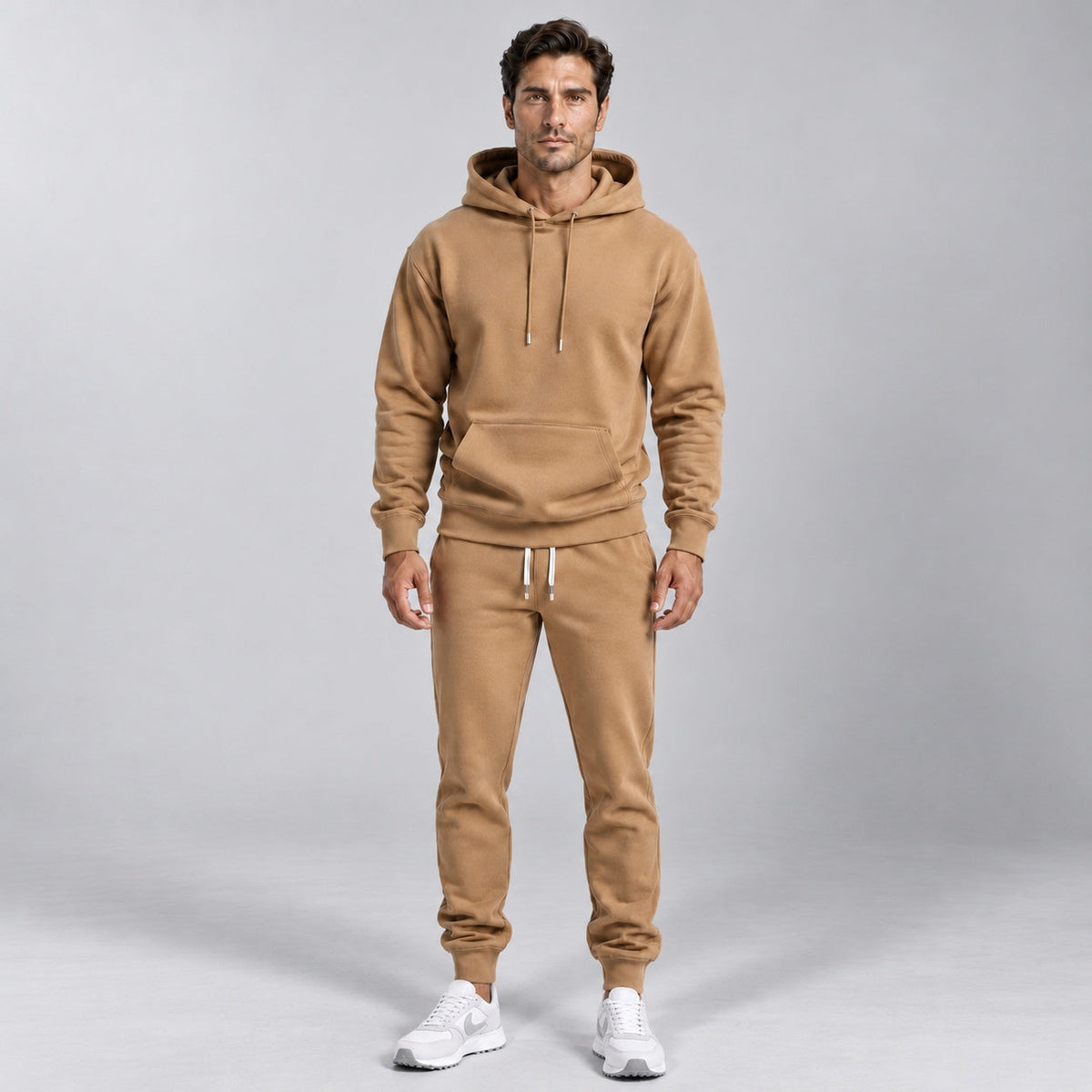 Tapered Jogginganzug Herren | Hoodie und Jogginghose | 4 Farben-Hellbraun-S-Chaps Herrenmode