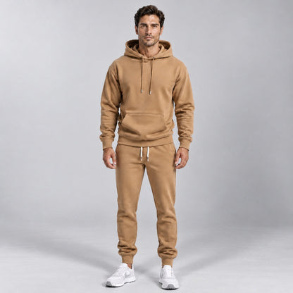 Tapered Jogginganzug Herren | Hoodie und Jogginghose | 4 Farben-Hellbraun-S-Chaps Herrenmode