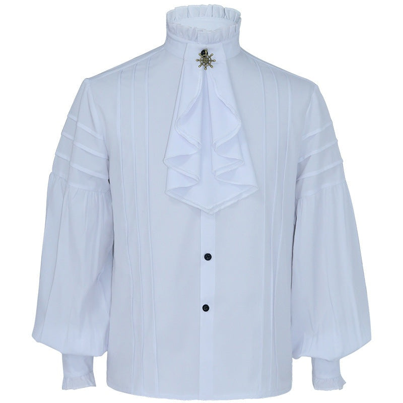 Rüschenhemd Herren | Vampir | Pirat | Jabot | Viktorianisch | 11 Stile-Jabot mit Brosche Hellblau-S-Chaps Herrenmode