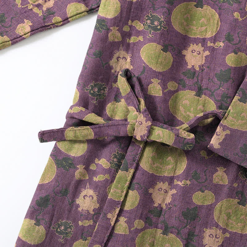 Kürbis Kimono Pyjama Herren | Kleine Monster | Lila oder Grün