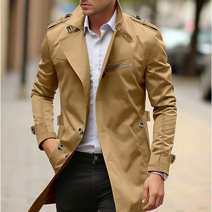 Trenchcoat Herren | Slim Fit | Wasserabweisend | Schulterklappen-Khaki-M-Chaps Herrenmode