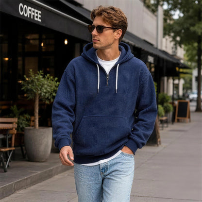 Waffel Hoodie Herren | Viertelreißverschluss | Kängurutasche
