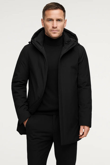 Parka Herren | Wasserabweisend | Kapuze | Verdeckter Verschluss-Schwarz-S-Chaps Herrenmode