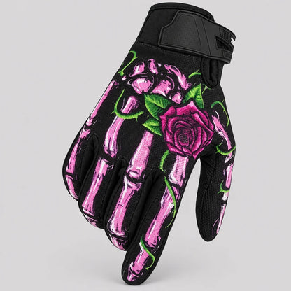 Skelett Handschuhe | Touchscreen | Knochenmuster | Weiß oder Rosa mit Rose-Chaps Herrenmode