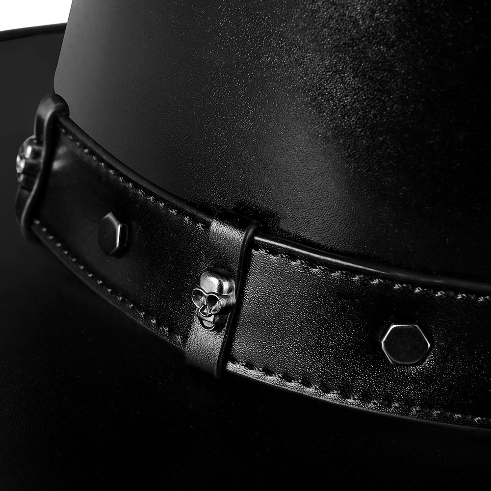 Pestarzt Hut | Zylinder | Kunstleder | Nieten | Schwarz-Chaps Herrenmode