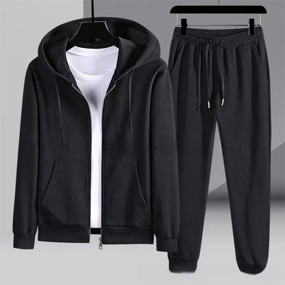 Waffel Jogginganzug Herren | Kapuzenjacke mit Reißverschluss | bis 6XL