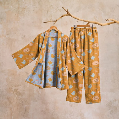 Halloween Kimono Pyjama Herren | Kürbis, Geister, Fledermäuse | 8 Farben